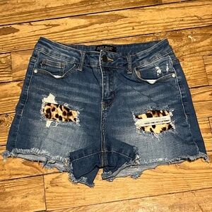 Judy Blue Hi-Rise Patch Destroy Dark Wash Bermuda Shorts (1)